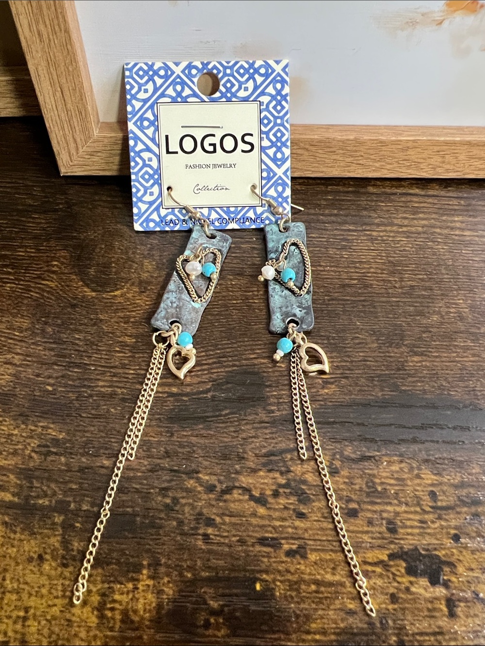 LOGO by Lori Goldstein Turquoise and Gold Long Dangle Earrings